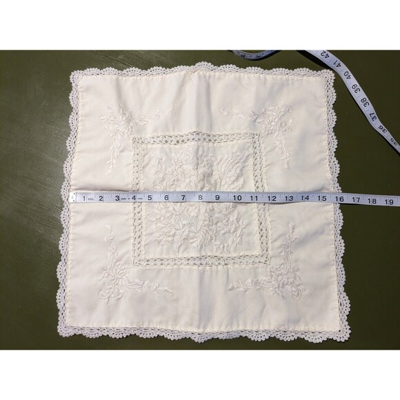 Vintage Lacey Emb Pillow Cover Case 15.5 In Square Cottage Decor Yellow Throw - Picture 3 of 3